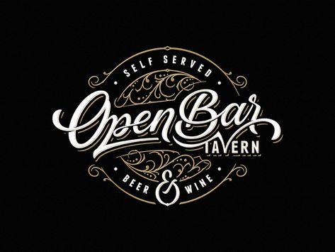 Open Bar Tavern by Dalibor Momcilovic Bar Logos Vintage, Pub Logo Design Ideas, Bar Logo Design Ideas, Logo Design Vintage Retro, Pub Logo, Hand Drawn Logo Design, Graphic Typography, Handmade Illustration, Vintage Logos