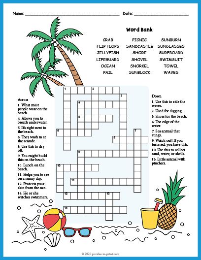 Crossword Puzzles For Kids, Kids Crossword Puzzles, Summer Lesson Plans, Free Printable Crossword Puzzles, Word Puzzles For Kids, Summer Puzzle, Summer Lesson, Printable Crossword Puzzles, Puzzle Worksheet