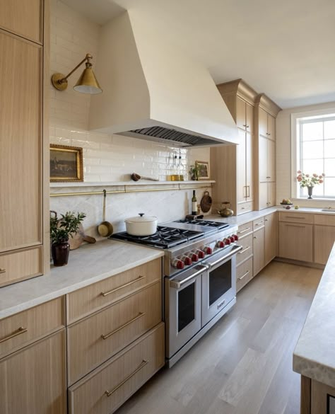 Plaster Hood, Pot Rail, White Oak Cabinets, No Upper Cabinets, Kitchen Light Fixtures, White Oak Kitchen, Kitchen Range Hood, Kitchen Light, Tiny Cottage