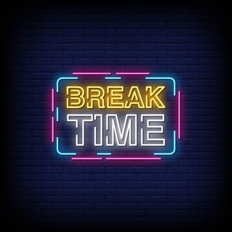 Break time neon signs style text vector ... | Premium Vector #Freepik #vector #text #time #neon #sign Break Time Sign, Break Time Illustration, Break Time Logo, Gym Bar, Black Friday Banner, Windshield Glass, Illustration Story, White Coffee Cups, Abstract Wallpaper Backgrounds