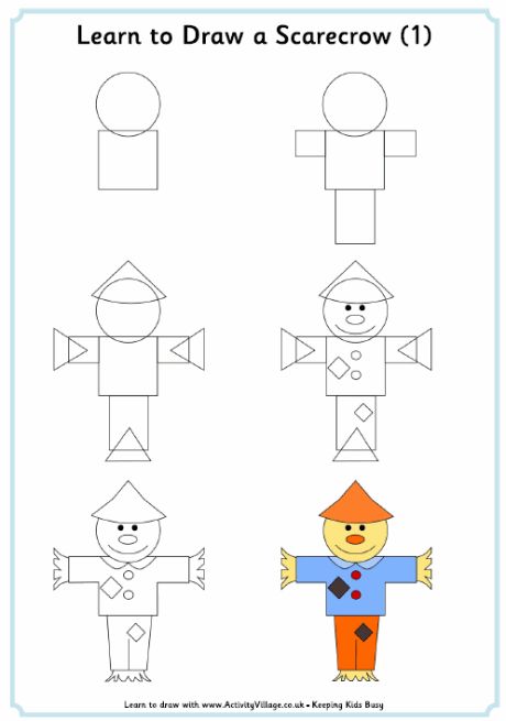 Learn to draw a scarecrow tutorial Fall Art Projects, Drawing Lessons For Kids, Directed Drawing, Drawing Tutorials For Kids, Kindergarten Art, Early Finishers, Classroom Crafts, Guided Drawing, Learn How To Draw