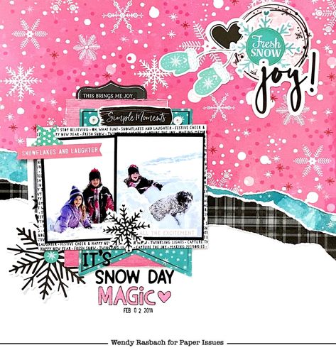 Snow Scrapbook Pages Ideas, Winter Scrapbook Layouts, Scrapbooking Retreats, Winter Scrapbooking, Project Life Layouts, Christmas Layouts, Simple Scrapbook, Kids Scrapbook, Photo Layouts