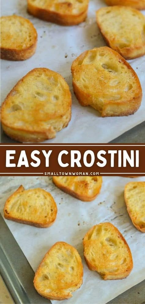 French Baguette Recipe Appetizers, Homemade Crostini, Easy Crostini, Crostini Bread, Best Finger Foods, Italian Finger Foods, How To Make Crostini, Crostini Recipe, Toasted Crostini