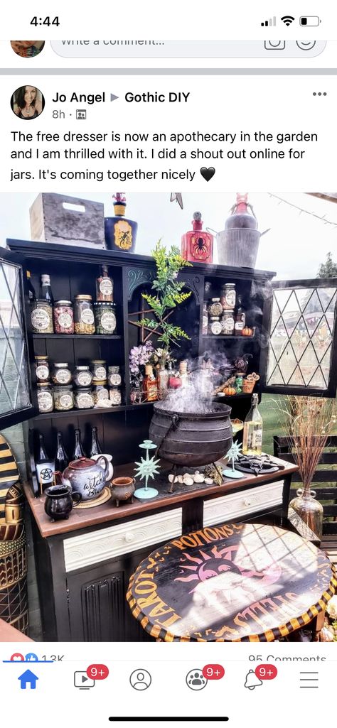 Diy Witch Apothecary, Witch Herb Cabinet, Apothecary Vendor Booth Ideas, Witchcraft Storage Ideas, Apothecary Display Ideas, Apothecary Booth Display, Witchy Storage Ideas, Witchy Pop Up Shop, Witchy Craft Fair Booth