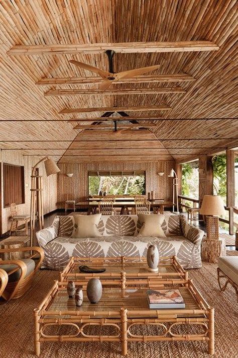 25 Artistic Interior Designs With Bamboo Accents | Home Design And Interior Bamboo Furniture Vintage, Wood House Design, Bahay Kubo, Bamboo House Design, Bamboo Architecture, Rest House, Asian Homes, Bamboo House, Unusual Homes