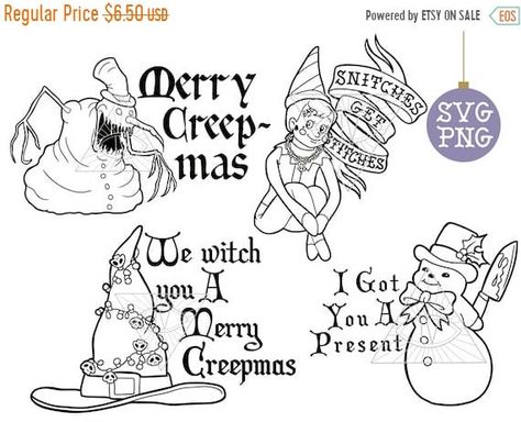 Christmas Friday, Emo Christmas, Christmas Creepy, Christmas Tattoos, Christmas Flash, Merry Creepmas, Sketching Practice, Creepy Funny, Stickers Cricut