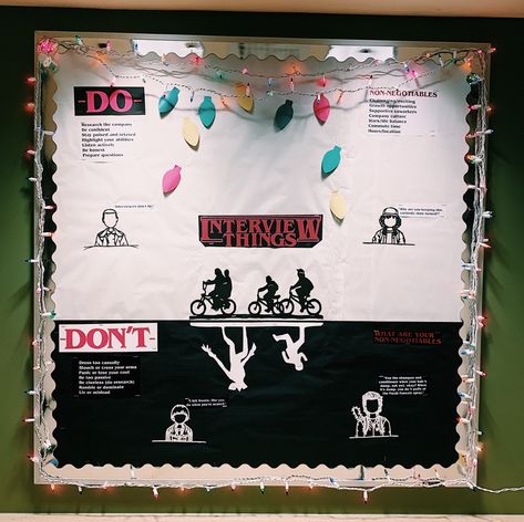 Youtube Bulletin Board, Stranger Things Classroom Theme, Stranger Things Classroom Ideas, Stranger Things Bulletin Board, Stranger Things Classroom, Stranger Things Decoration, Netflix Theme, Res Life Bulletin Boards, Resident Assistant Bulletin Boards