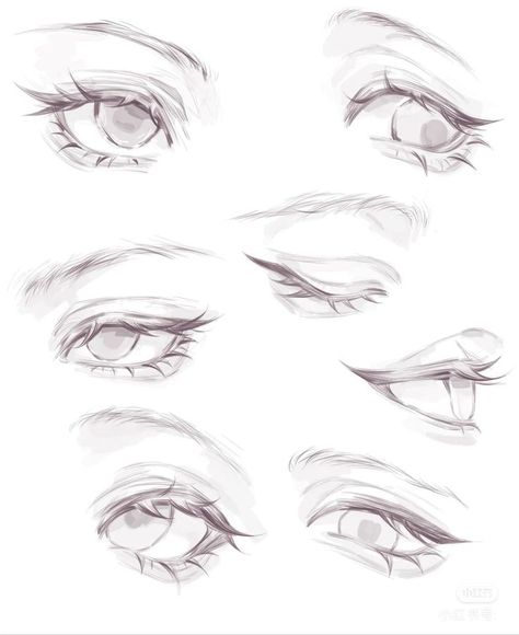 Fem Eyes Drawing, Anime Face Shape Reference, Anime Eyes Reference Sketch, Chinese Eye Drawing, Face Anatomy Drawing Reference, Different Face Angles Drawing, Eyes Looking Down Drawing Reference, Pupil Shapes Drawing, Face Details Drawing