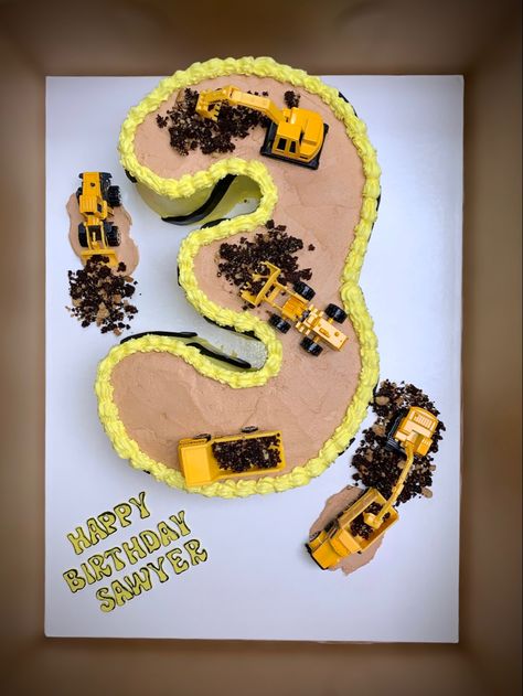 Number 3 shaped construction cake. Number 3 Cake For Boys, Chocolate Cream Cheese Cake, Number 3 Cake, Number 3 Cakes, Boy Cakes, Construction Cake, 3 Cake, Chocolate Cream Cheese, Pastry Shop