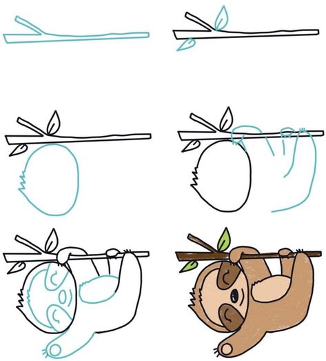 How to draw a sloth - Charcoals Draw A Sloth Step By Step, Sloth Doodle Easy, How To Draw A Sloth Easy, Sloth Drawing Simple, How To Draw A Sloth, Easy Sloth Drawing, Sloth Painting Easy, How To Draw Animals Easy, Cute Sloth Drawing