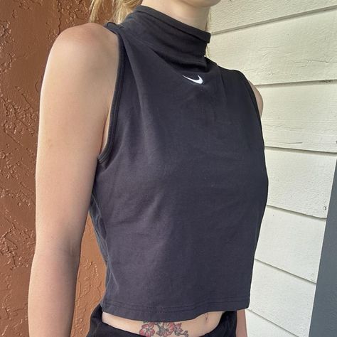 Nike Turtle Neck High Neck Sleeveless Crop Top Black... - Depop Turtle Neck Sleeveless Top, Slay Fashion, Turtle Neck Sleeveless, High Neck Sleeveless Top, Active Top, High Neck Sleeveless, Top Streetwear, Streetwear Y2k, Sleeveless Crop Top