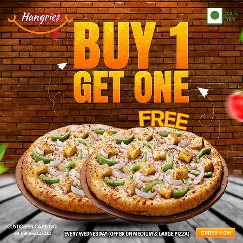 No more fighting over that one last slice. ! 🥳 Enjoy your Wednesday with Hangries ! 🙂 Offer valid on a medium and large pizza. 👍 Call for more enquires +91-9369-522-222 ! Pizza Images, Food Promotion, Large Pizza, Food Menu Design, Delicious Pizza, Menu Design, Food Menu, Buy 1, Get One