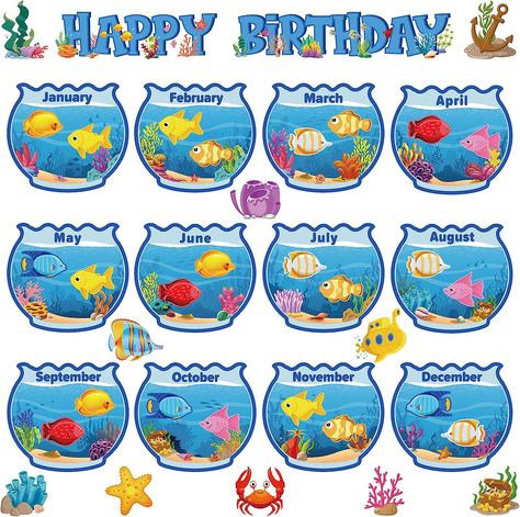 Colarr 52 Pcs Under The Sea Birthday Bulletin Board Set for Classroom Ocean Beach Theme Happy Birthday Bulletin Board Decoration Sets Sea Animal Fish Tank Cutouts for Summer Wall Calendar Decor Mermaid Classroom, Ocean Bulletin Board, Bulletin Board Decoration, Birthday Bulletin Board, Beach Theme Classroom, Birthday Board Classroom, Bulletin Boards Theme, Ocean Classroom, Under The Sea Decorations