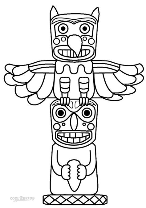 Totem Pole Coloring Pages Printable                                                                                                                                                                                 More Totem Poles Art Project For Kids, Totem Pole Drawing, Totem Pole Craft, Totem Tiki, Native American Totem Poles, Totem Pole Art, Totem Art, 3d Templates, Native American Totem