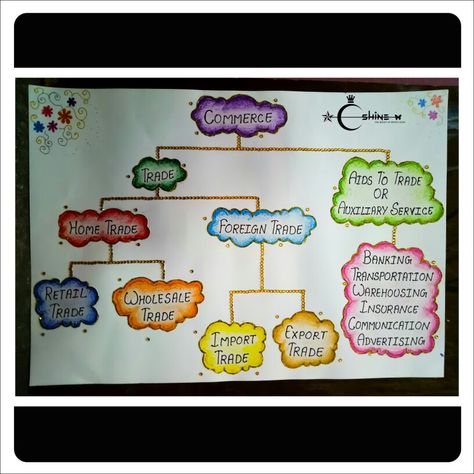 ⚡ Types Of Commerce Study Chart | Commerce Art Project ⚡ . . . ✨ Wild Magical Shine ✨ . . . 🌜 Artist :- C Shine 🌛 . . . #wildmagicalshine . . #cshinemagic . . #cshinediary . . #cshineart . . #cshinemoon . . #cshinebutterfly . . #cshinecreation . . #cshineuniverse Chart Work Ideas For College, Commerce Related Charts, Commerce Board Decoration, Commerce Classroom Decoration, Flow Chart Design Ideas, Flow Chart Ideas Creative, Creative Flow Chart Design, Tlm Ideas, Notice Board Decoration