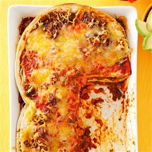 Burrito Lasagna Recipe -A friend showed me how to make stacked enchiladas years ago. I took it even further to create this filling casserole. I serve it with Mexican corn or chips and dip. I love the rave reviews I get every time I make it. —Deana Briggs, Maud, Texas Lasagna Variations, Burrito Lasagna, Taco Meals, Stacked Enchiladas, Best Ground Beef Recipes, Mexican Favorites, Lasagna Recipes, Mexican Corn, French General