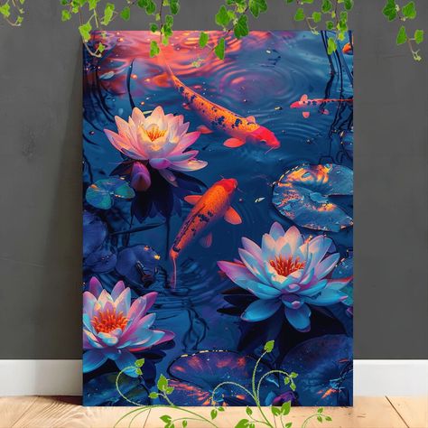 Painting Water Lilies, Arte Ganesha, Pond Painting, Art Biz, Framed Canvas Painting, Buddha Art Painting, Painting Water, Lotus Art, African Art Paintings