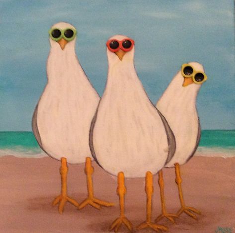 Seagull Illustration, Cute Paintings, Mini Canvas Art, Art Inspiration Painting, Diy Canvas Art, Funky Art, Canvas Art Painting, Beach Art, Acrylic Art