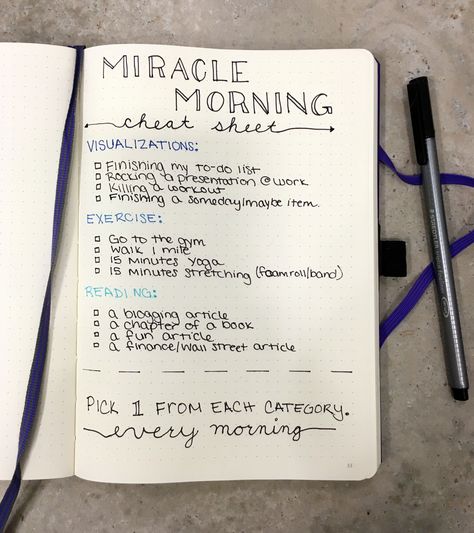 Make the miracle morning easy with this cheat sheet in the bullet journal! Bullet Journal Cheat Sheet, The Miracle Morning, Organization Xiii, Morning Pages, Miracle Morning, Bullet Journal Planner, Life Decisions, Bullet Journal Inspo, Journal Layout