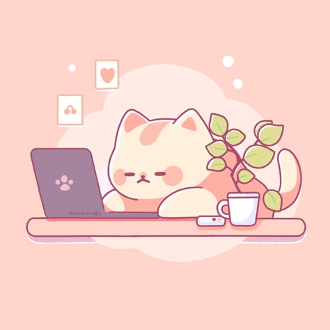 Cat Studying Drawing, Cat Illust, Study Focus, Cat And Cloud, Serious Cat, Kawaii Cat Drawing, Cat Work, Graphic Shapes Design, Illustration Art Kids