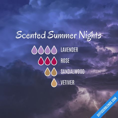 Scented Summer Nights | DiffuserBlends.com Diffuser Blends Doterra, Eo Blends, Essential Oil Combinations, Essential Oil Diffuser Blends Recipes, Young Living Essential Oils Recipes, Yl Oils, Essential Oil Diffuser Recipes, Oil Diffuser Recipes, Essential Oil Mixes