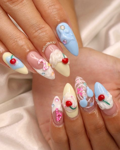 Now this…THIS IS A BIRTHDAY SET🎂 . Happy birthday to one of my day ones! So thankful for your constant support, our hours long appointments, tea spill and therapy seshes. Wishing you a happy 24th birthday and cheers to many more🥰🥰 @e.r.vasquez . #nails #nailusa #nailart #naildesign #nailsofInstagram #naildesigns #nailsoftheday #naildesignsideas #acrylic #acrylicnails #raleigh #durham #raleighnails #trend #trendynails #nailinspo #springnails #summernails #funnails #colorfulnails #raleighnailt... 24th Birthday Nails Ideas, Food Themed Nails, Candy Christmas Nails, Sweet Nails Designs, Cake Nails Design, Birthday Theme Nails, Candy Themed Nails, 19 Birthday Nails, 24th Birthday Nails