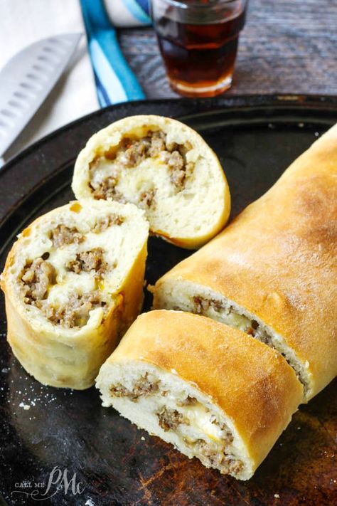 Homemade Sausage Cheese Stromboli Recipe is a simple recipe using a basic pizza dough recipe. It's stuffed with sausage and cheese and baked to perfection. #stromboli #easy #food #eat #recipe #recipeoftheday #callmepmc Sausage Calzone Recipe, Sausage Stromboli Recipe, Stromboli Dough Recipe, Cheese Stromboli Recipe, 3 Ingredient Meals, Cheese Stromboli, Italian Stromboli, Calzone Recipe Easy, Cooked Cabbage Recipes