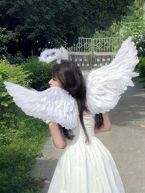 3pcs Natural Feather Material White Angel Wings Set, Perfect For Festival Angel Costume, Photo Shoot, Stage Performance And Cosplay Prop HalloweenI discovered amazing products on SHEIN.com, come check them out! Angel Wings And Halo, Angel Wings Halo, Halloween Wings, Ali D'angelo, Wings And Halo, Angel Wings Costume, Halloween Costume Props, Feather Angel Wings, White Angel Wings