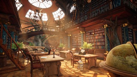 Fantasy Library, Magical Library, Interior Concept Art, Cozy Library, Baba Jaga, Fantasy Rooms, Old Library, Library Aesthetic, Arte 8 Bits