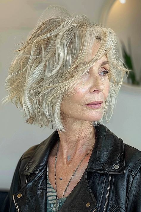 Gorgeous Bob Haircuts for Women Over 70 70’s Hair Short, Chin Length Hair Styles For Women, Rope Twist Hairstyles, Bob With Textured Ends, Haircuts For Women Over 70, Choppy Bobs, 70 Hairstyles, Grey Hairstyles, Feathered Bob