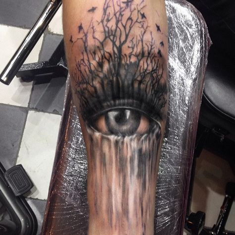 Eye and waterfall tattoo Tree Eye Tattoo, Waterfall Tattoo, Ocean Sleeve Tattoos, Outdoor Tattoo, Rain Tattoo, Third Eye Tattoos, Hope Tattoo, Shadow Tattoo, Eyes Tattoo