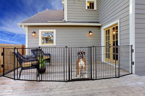 Before you buy an outdoor gate for your dog, read this! Outdoor Pet Gate, Portable Dog Kennels, Outdoor Gate, Pet Playpen, Dog Playpen, Animal Pen, Dog Gate, Dog Rooms, Pet Gate