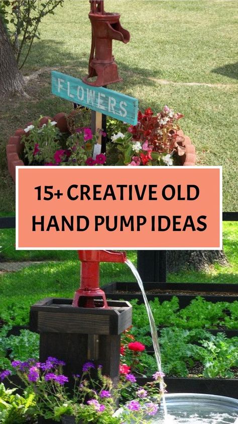 Get inspired by these 15 unique ideas to repurpose old hand pumps and add a touch of vintage charm to your outdoor space. Transform an old hand pump into a whimsical water feature or use it as a quirky planter for your favorite flowers. Let your creativity flow and bring a sense of nostalgia to your garden with these creative projects. Perfect for DIY enthusiasts, garden lovers, and those who appreciate vintage decor. Explore these ideas for garden design and outdoor inspiration. Pitcher Pump Fountain, Outdoor Water Pump Ideas, Yard Decorations Diy, Diy Backyard Decor, Vintage Gardens, Old Water Pumps, Garden Water Pump, Barrel Fountain, Wishing Wells