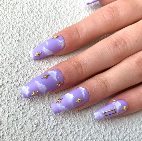 Gemini Nails Designs, Gemini Nail Ideas, Birthday Nails Almond, Gemini Birthday Nails, Nails Gemini, Gemini Nails, Celestial Nails, Cloud Nails, Fruit Nail Designs