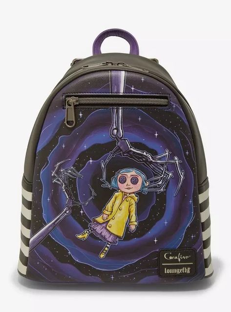 Loungefly Coraline Doll Portal Mini Backpack, Emo Backpack, Coraline Stuff, Coraline Wybie, Grabby Hands, Goth Purse, Coraline Art, Coraline Aesthetic, Striped Bag, Coraline Doll