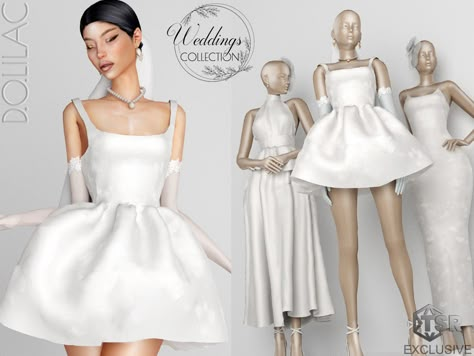 The Sims Resource - Weddings Collection Jacquard Mini Dress DO0241 Sims 4 Short Wedding Dress, Ts4cc Dress, Sims 4 Bridal Shop, Sims 4 Cc White Dress, Formal Cc Sims 4, Sims 4 Cc Mini Dress, Sims 4 White Dress, Ts4 Wedding Dress, Sims 4 Ball Gown