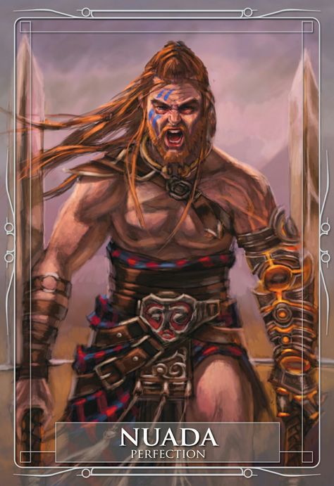 Nuada was an important figure in Celtic mythology. From his role as first leader of the Tuatha De Danaan (the term for the gods and goddesses who descended from the goddess Danu) to his involvement in legendary battles, Nuada played an essential part in Irish myth. Read on to learn more about this significant god.  According to mythology, at one point Nuada was the king of the Tuatha De Danaan. However, during the First Battle of Magh Tuiredh (which was fought by the Tuatha De and their riva... Radleigh Valentine, Celtic Myth, Irish Folklore, Irish Mythology, Celtic Gods, Angel Card, Hay House, Celtic Warriors, Legends And Myths