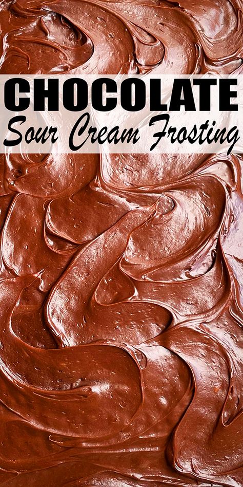 Quick and easy CHOCOLATE SOUR CREAM FROSTING recipe, homemade with simple ingredients and lots of cocoa powder. Sweet and tangy and great for piping swirls on cupcakes and spreading on top of desserts and cake decorating. From CakeWhiz. Whipped Chocolate Frosting Recipe, Milk Chocolate Icing Recipe, Sour Cream Chocolate Cake Recipe, Best Chocolate Icing Recipe, Dessert With Sour Cream, Sour Cream Frosting Recipe, 3 Ingredient Chocolate Frosting, Chocolate Cream Cheese Frosting Easy, Chocolate Icing Recipe For Cake