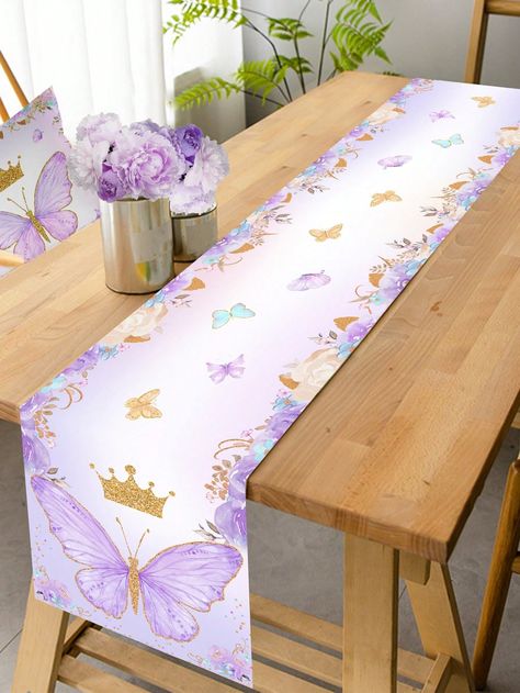 Purple  Collar  Polyester   Embellished   Event & Party Supplies Flower Table Runner, Butterfly Crown, Butterfly Birthday Party, Wedding Shower Decorations, Flower Table, Baby Shower Decoration, Party Room, Crown Flower, Runner Table