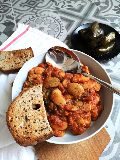 Greek Gigantes Plaki (Baked Giant Beans) Greek Gigantes Beans Instant Pot, Giant Beans Greek, Gigante Beans Recipe, Greek Giant Beans, Greek Bean Recipes, Greek Beans Recipes, Greek Gigantes Beans, Gigantes Plaki Greek Recipes, Greek Butter Beans Recipe