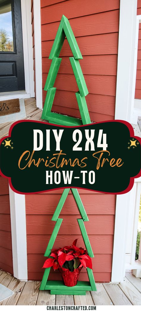 DIY 2x4 Christmas tree - Charleston Crafted Popular Wood Crafts, 2x4 Christmas Tree, Holiday Woodworking Projects, Wooden Christmas Trees Diy, Diy Christmas Crafts To Sell, Wooden Xmas Trees, 2x4 Crafts, Outdoor Christmas Diy, 2x4 Wood