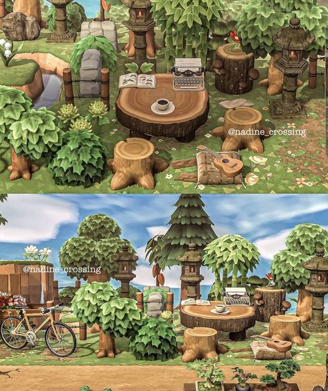 Forest Core Island Acnh, Acnh Forest Core Codes, Acnh Island Aesthetic Ideas, Acnh Small Area Ideas Cottagecore, Animal Crossing Forest Core, Forest Core Acnh, Acnh Forest Idea, Animal Crossing Small Space Ideas, Acnh Pergola Ideas