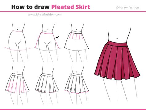 How to draw pleated skirt pinterest board by I Draw Fashion – How to draw a pleated skirt Sketching Clothes, Drawing Planets, Pleated Skirt Tutorial, Draw Fashion Sketches, I Draw Fashion, Pleats Fashion, Plated Skirt, Saree Jacket Designs, Fashion Model Drawing