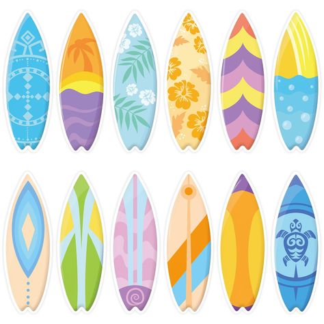 PRICES MAY VARY. Package Includes: 60Pcs surfboard cutouts with glue points, full of summer vibes for surf party decorations classroom bulletin board decor 12 Styles: 12 Unique patterns and 5 pieces Hawaii paper cut outs for each pattern,beautiful enough to use a desk or cubby tag, invitation and postcard Size: The surfboard cut out measures about 15cm/5.9in x 5cm/2in,offering enough space to write wishes or names Material: Surf party decor cutouts for bulletin board made of thick cardboard, stu Printable Surfboard Templates, Vw Bus Bulletin Board, Cardboard Surfboard, Surf Party Decorations, Surf Board Drawing, Surfboard Illustration, Surf Board Decor, Surfboard Pattern, Hawaii Pattern