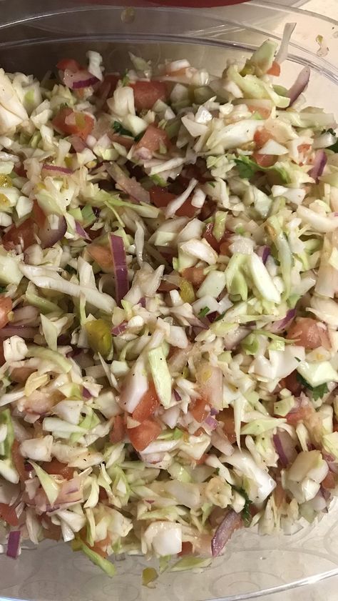 Pico de Gallo with Cabbage (Mexican Coleslaw) Recipe | Allrecipes Mexican Cabbage Salsa, Mexican Coleslaw Recipe, Fresh Salsa Recipe Homemade, Mexican Coleslaw, Cabbage Salsa, Mexican Slaw, Fresh Salsa Recipe, Cabbage Salad Recipes, Recipes Mexican