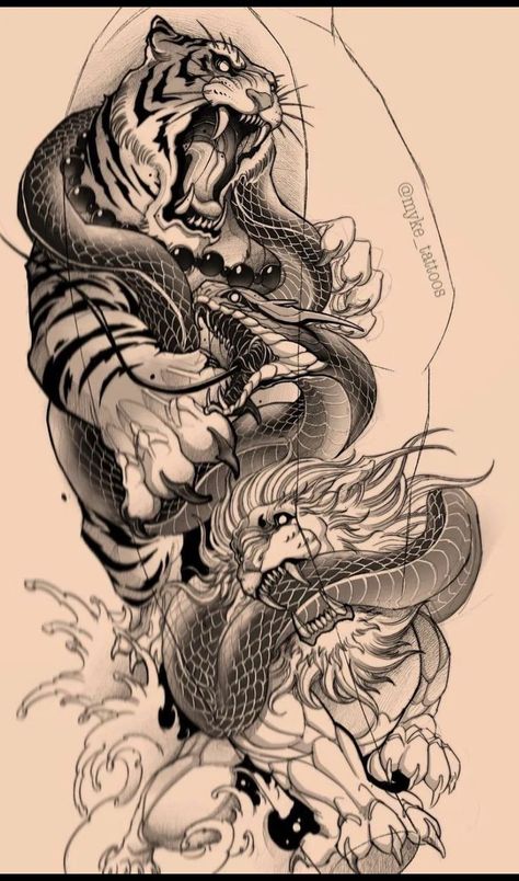 Tiger And Dragon, Tatoo Dog, Japanese Tiger Tattoo, Tattoo Japanese Style, Half Sleeve Tattoos Drawings, Samurai Tattoo Design, Tiger Tattoo Design, Dragon Sleeve Tattoos, Japan Tattoo Design