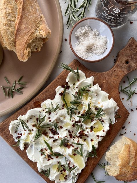 Goat Cheese Aesthetic, Goat Cheese Boards, Goat Cheese Board, Whipped Goat Cheese, Cheese Plates, Baguette Bread, Holiday 2022, Red Chile, Cheese Plate