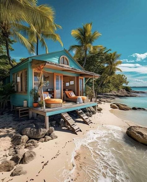 Caribbean Beach House, Beachfront House, Tiny Beach House, Resort Architecture, Beach Shacks, Luxury Beach House, Dream Beach Houses, Caribbean Beach, Beach Cabin