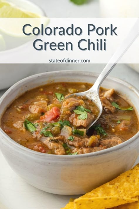 Crockpot Pork Green Chili, Green Chili With Pork Recipe, Pork Green Chile Colorado, Pork And Green Chili Stew, Pork Roast Chili, Pork Colorado, Pork Chili Verde Soup, Hatch Green Chile Recipes Ground Beef, Crockpot Pork Chili