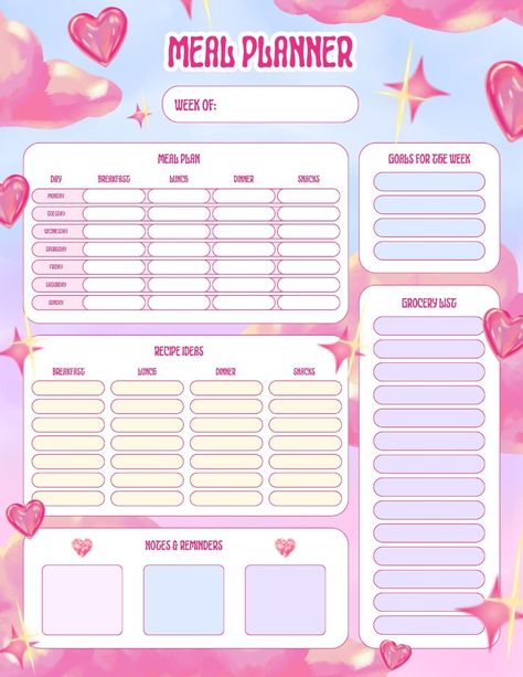 Colorful Pastel Cute Retro Y2K Aesthetic Meal Planner colorfulplanner #studentplannerideas☕︎. Retro Y2k Aesthetic, Life Raft, Aesthetic Template, Student Planner, Weekly Menu, Weekly Meal Planner, A Sea, Y2k Aesthetic, Planner Pages